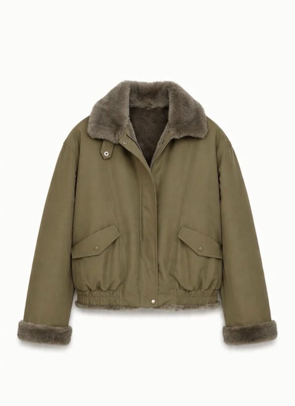 2 in 1 khaki striukė/kailiniai