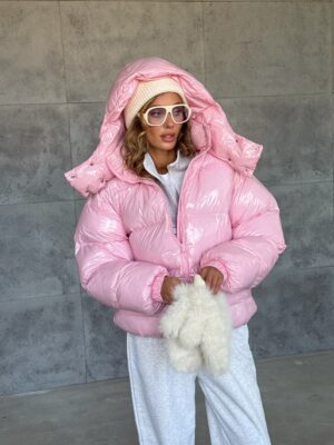 Rožinė bligis, pūkinė striukė Bear